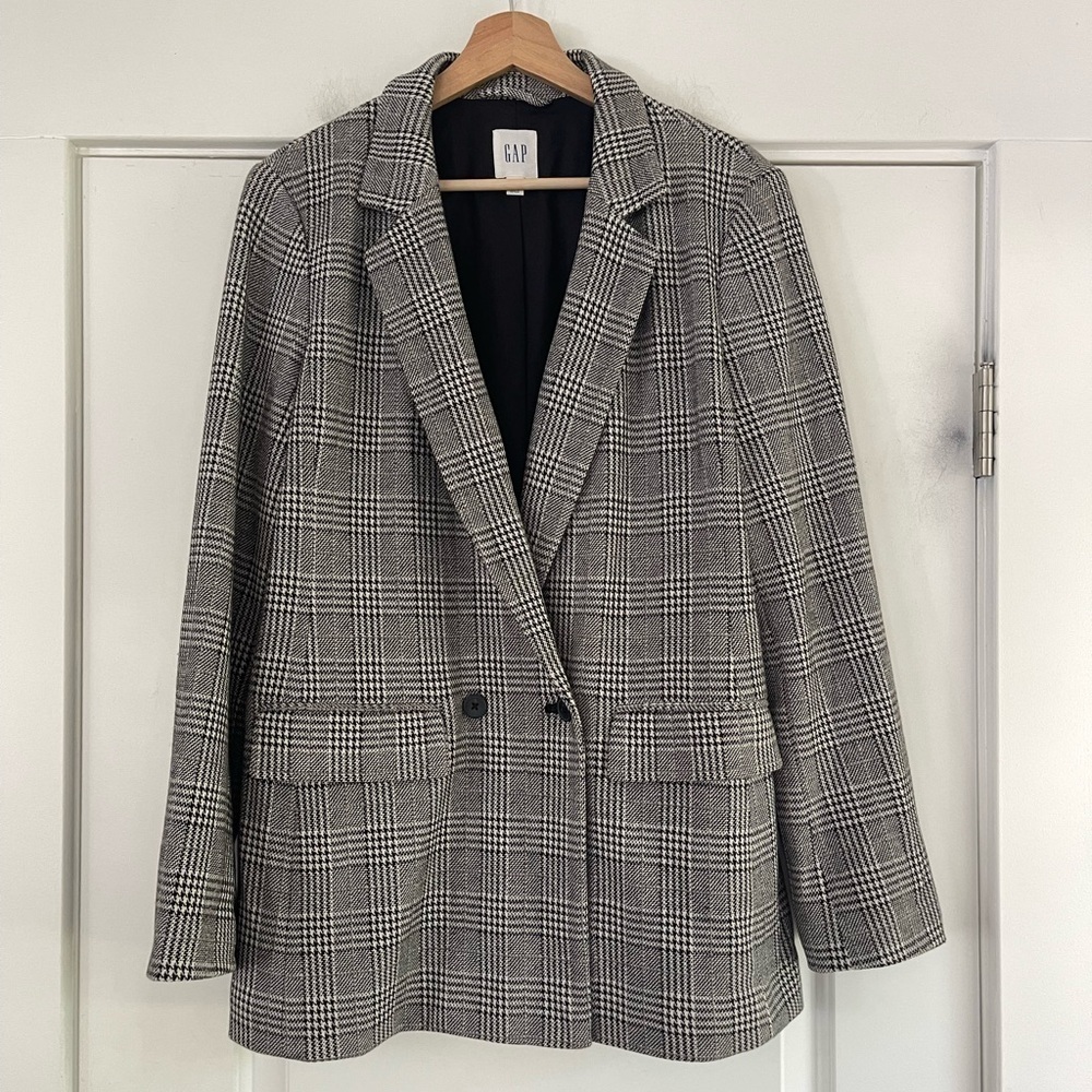 Gap Glen Plaid Double Breasted Knit Blazer - 12